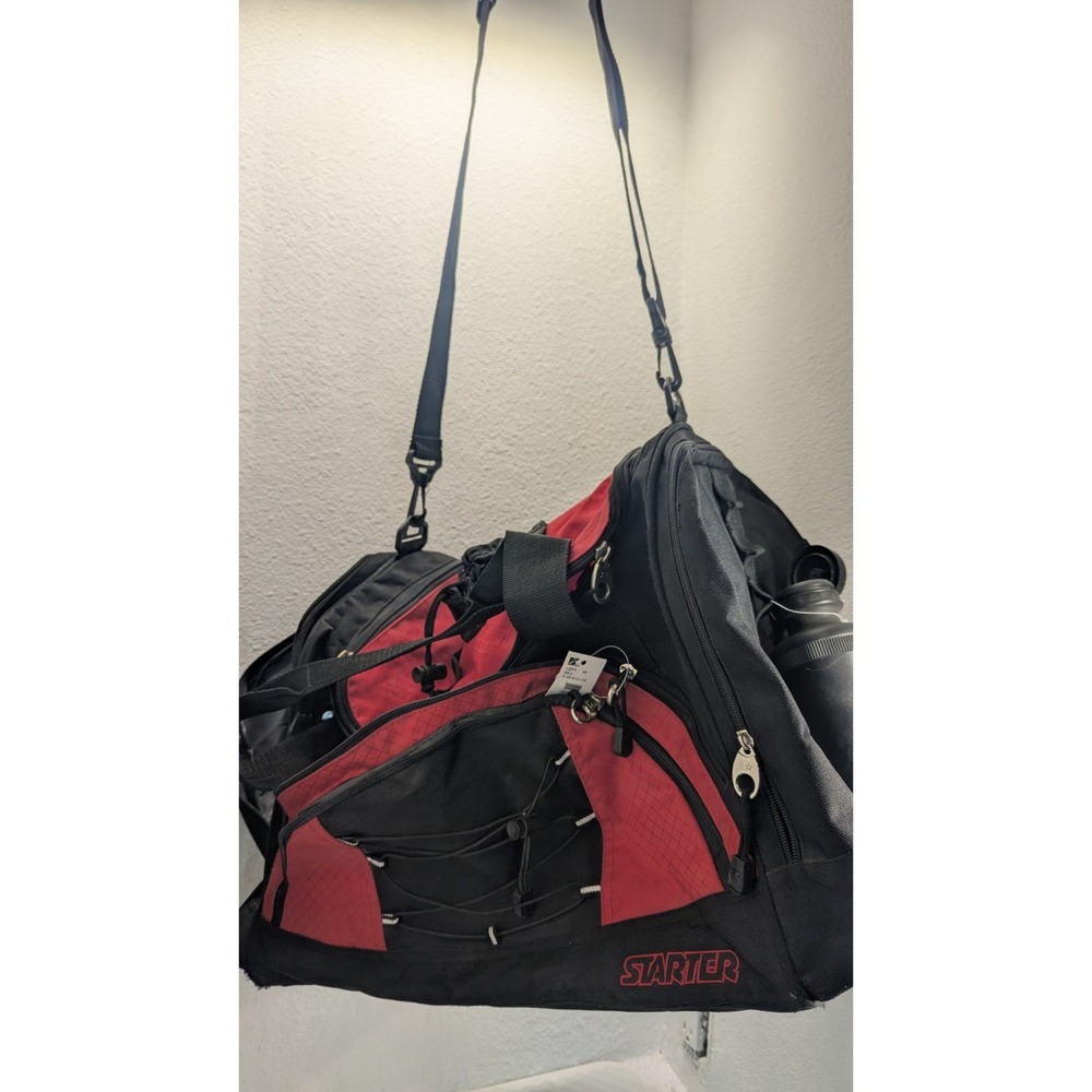 Vintage 90s STARTER 28" Duffle Gym Bag Retro Colorblock Black Red Gray NOS‎